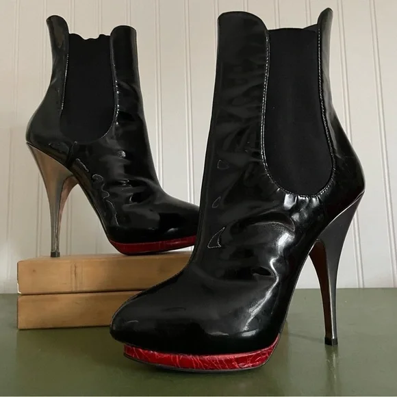 Giuseppe Zanotti Hidden Platform Stilettos in Black Patent Leather w Red *Italy* - Picture 8 of 16